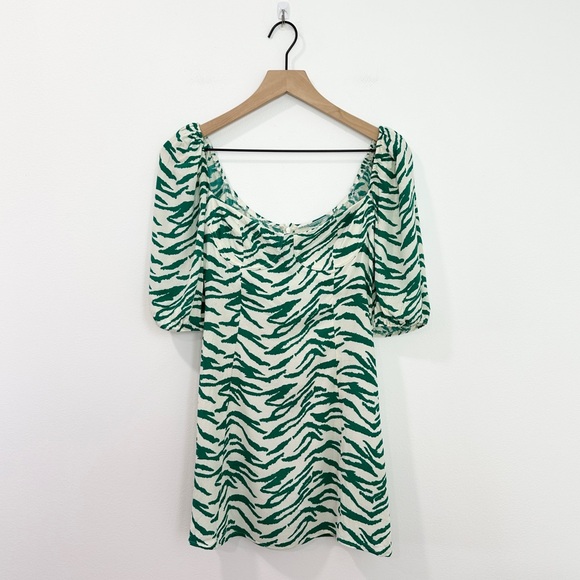 Reformation Dresses & Skirts - Reformation Green and Cream Zebra Print Mini Dress